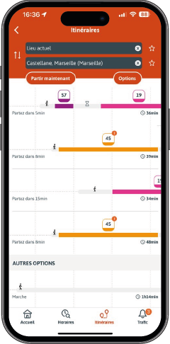 écran itinéraire appli