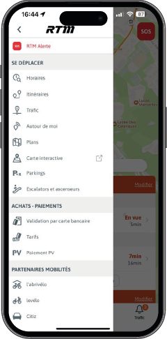 écran menu appli