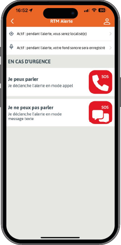 écran RTM Alerte appli