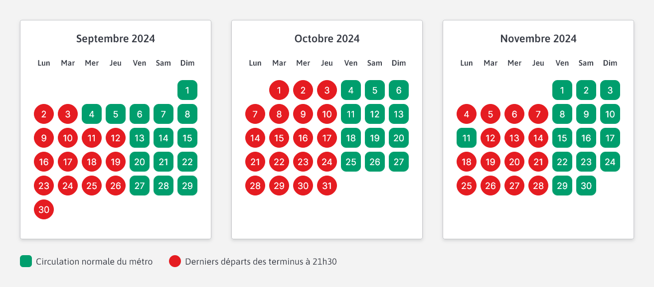 Calendrier Bus Relais septembre octobre novembre 2024