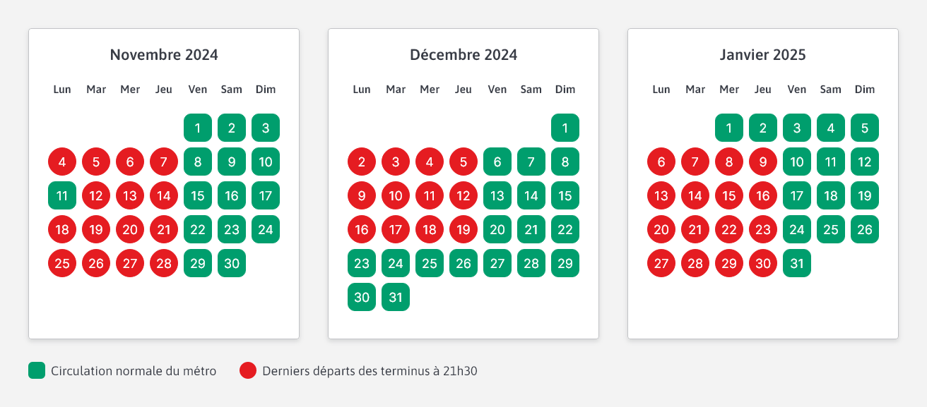 Calendrier Bus Relais novembre decembre janvier 2025