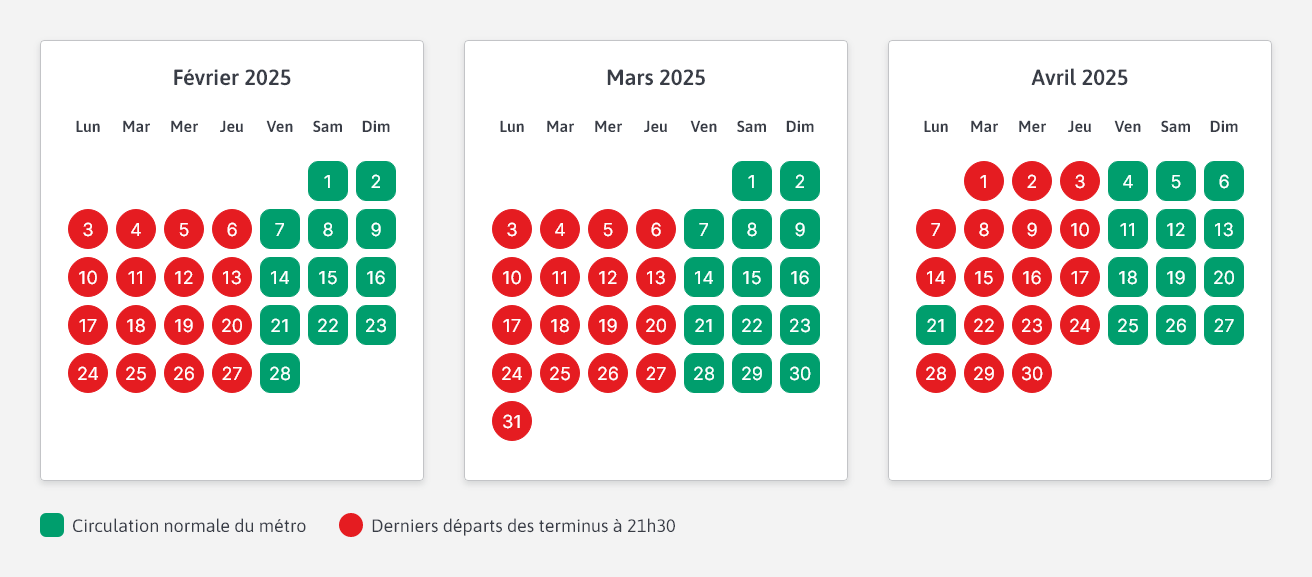 calendrier bus relais février mars avril 2025