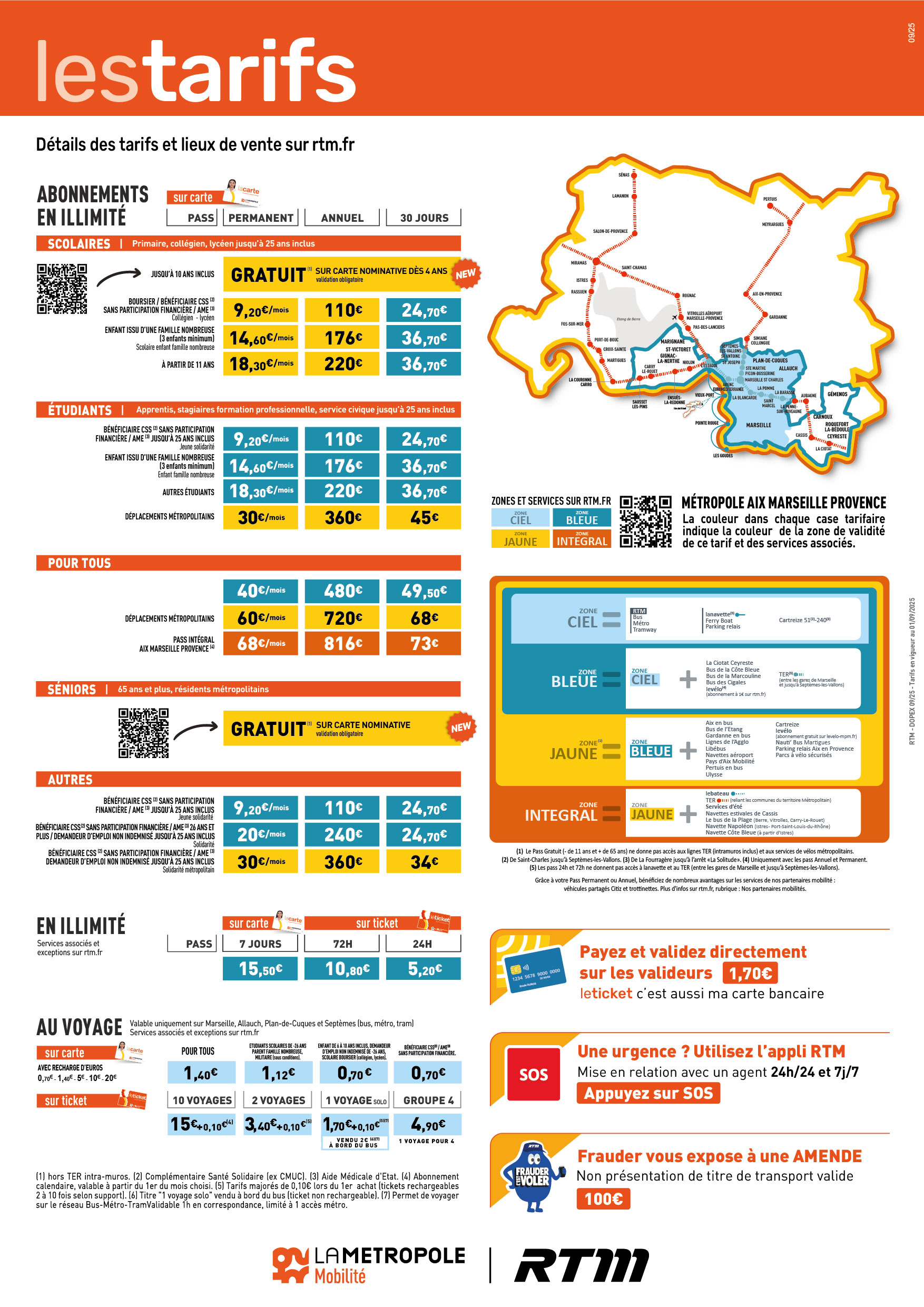 tarifs et zones 2025