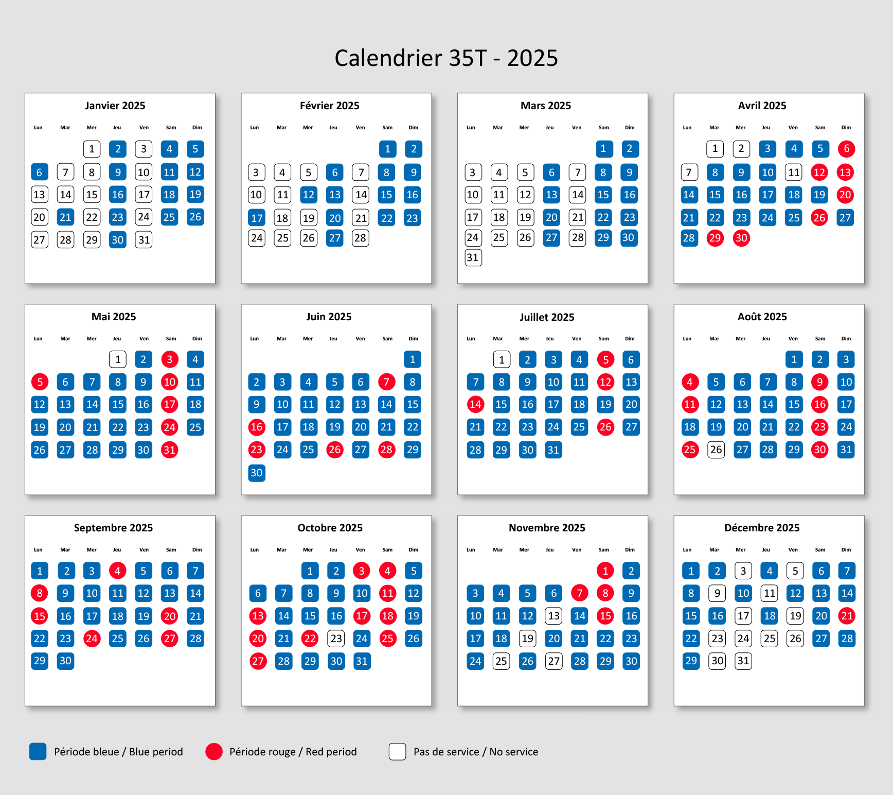 calendrier 2025 ligne 35T